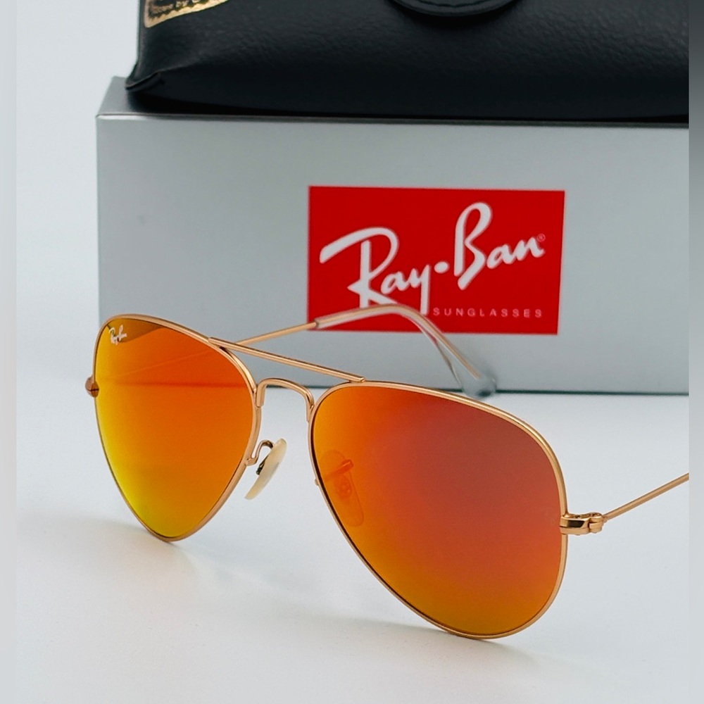 Beautiful Ray-Ban Aviator RB3025 Red Flash Lens Matte Gold 58-135 112/69 - Picture 14 of 17